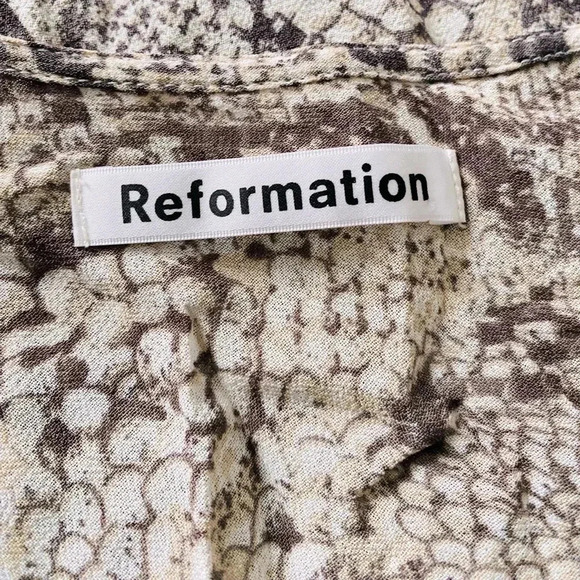 REFORMATION | Taupe Python Animal Print Crepe Wrap High Slit Midi Dress Size S - Picture 6 of 7